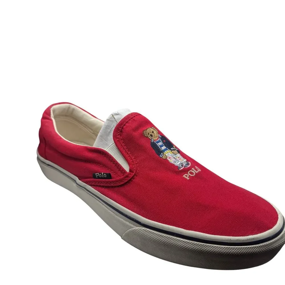 Polo Ralph Lauren Keaton-Slip Polo Bear Canvas Slip-On Sneaker White Mens 10.5